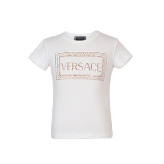 VERSACE 范思哲 奢侈品童装 19秋冬新款 女童白色棉氨纶LOGO短袖T恤 YC000140 YA00019 YA002 10A/10岁/140cm