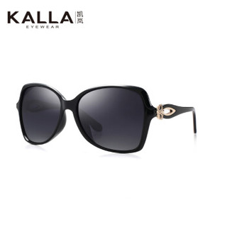KALLA凯岚偏光太阳镜女款墨镜时尚街拍大框防晒遮阳眼镜KL6041 C1黑色