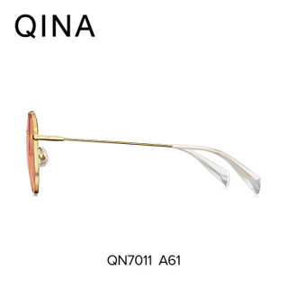 亓那QINA太阳镜女不规则多边形眼镜2019年新款透色墨镜QN7011 A61光黄金色框透桔色片