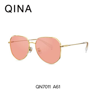 亓那QINA太阳镜女不规则多边形眼镜2019年新款透色墨镜QN7011 A61光黄金色框透桔色片
