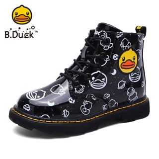 小黄鸭（B.Duck）童鞋男女童靴子 冬季新款儿童保暖女孩休闲马丁靴 B8596001黑色37