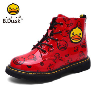 小黄鸭（B.Duck）童鞋男女童靴子 冬季新款儿童保暖女孩休闲马丁靴 B8596001红色26
