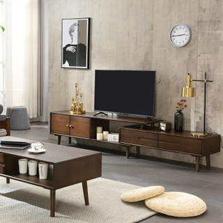 香木语 实木可伸缩简约北欧电视柜套装小户型客厅地柜矮柜   胡桃色