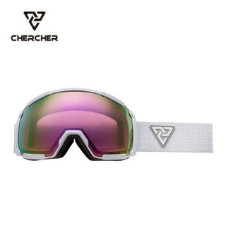 CHERCHER滑雪镜双层防雾双曲面滑雪眼镜成人高清大视野护目镜 CAPPI-A901 白框粉片