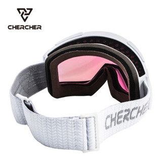 CHERCHER滑雪镜双层防雾双曲面滑雪眼镜成人高清大视野护目镜 CAPPI-A901 白框粉片