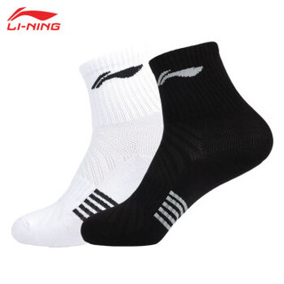 李宁（LI-NING）男子运动袜中筒袜薄袜 跑步袜 羽毛球袜子 AWSP293-1白/黑 2双装