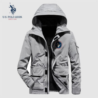 U.S.POLO ASSN. 羽绒服男 2019秋季新品加厚宽松纯色衣服连帽外套商务休闲保暖上衣男 6194117006 灰色 4XL