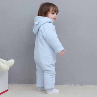 贝吻 婴儿连体衣爬服冬双面可穿棉服加厚款宝宝外出服B5012 蓝色80/48码