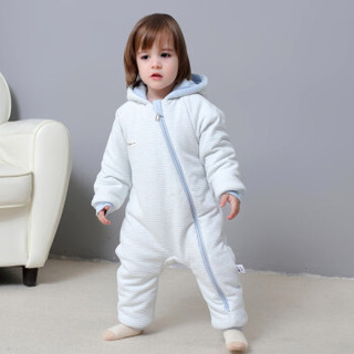 贝吻 婴儿连体衣爬服冬双面可穿棉服加厚款宝宝外出服B5012 蓝色80/48码