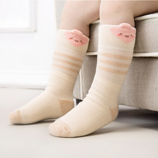 威尔贝鲁（WELLBER）婴儿袜子新生儿彩棉袜 宝宝秋冬加厚保暖毛圈袜提花长筒袜3双装 10-12cm