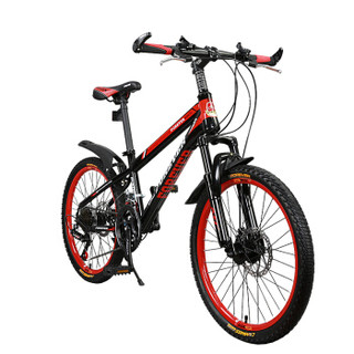永久山地自行车 22英寸21速/高碳钢/双碟刹 男女学生单车 厂家配送 辉腾 黑红色