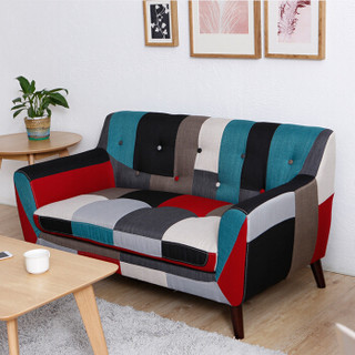 A家家具 布艺沙发 北欧小户型双人位沙发 简约客厅卧室沙发  ADS-005-2 红蓝格