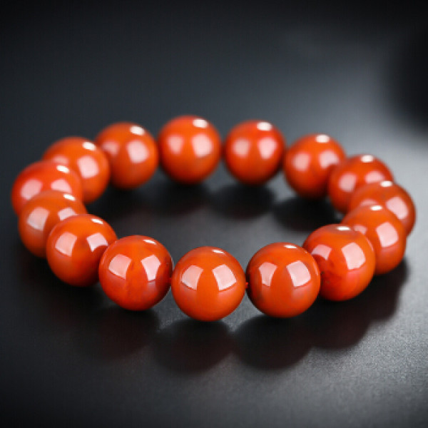 石玥珠宝14mm南红玛瑙手串手链男女款配饰红色