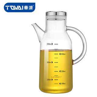 华派 TQVAI 高硼硅玻璃油壶550ml 304不锈钢盖油瓶 刻度防漏耐热油瓶 家用酱醋调料瓶香油瓶YUB63