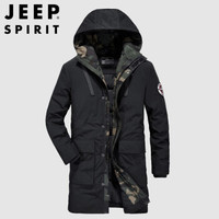 吉普 JEEP 2019秋冬季新款男士中长款大口袋休闲80绒羽绒服青年时尚潮流外套男 XY1517 黑色 3XL