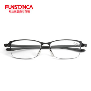 Funonca 高弹不锈钢老花镜男女通用 树脂加硬镜片便携眼镜 6812 黑色 300度