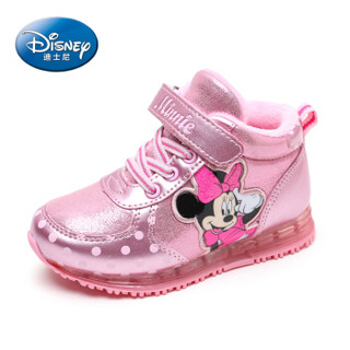 迪士尼 DISNEY 童鞋 儿童运动鞋 冬季女童加绒高帮运动鞋 休闲公主跑步鞋 3611 粉色 28码