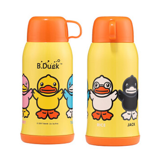 小黄鸭（B.DUCK）儿童保温杯吸管水杯子316不锈钢大容量两用男女水壶 600ml 黄色 送杯套