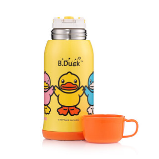 小黄鸭（B.DUCK）儿童保温杯吸管水杯子316不锈钢大容量两用男女水壶 600ml 黄色 送杯套