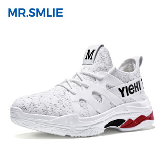 微笑先生（MR SMILE）透气休闲男士ins超火韩版潮流学生运动跑步老爹鞋白色(棉鞋)40