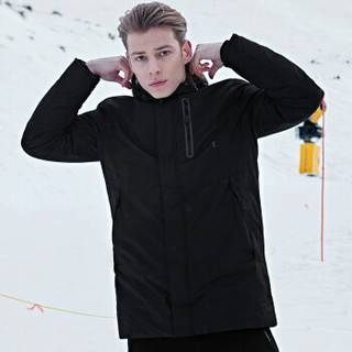 七匹狼羽绒服冬季新品时尚运动男士连帽中长款羽绒外套 001(黑色) 175/52A