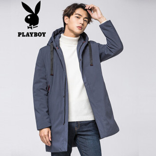 花花公子 PLAYBOY 羽绒服男2019冬季中长款白鸭绒加厚休闲外套 68880087 灰色 170/L