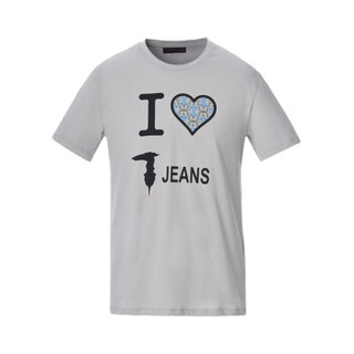 TRUSSARDI JEANS杜鲁萨迪男士灰色字母图案圆领短袖T恤52T00079 1T000789 E150 XL码