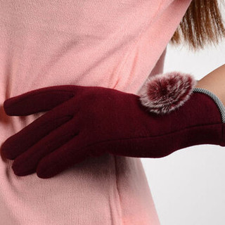 GLO-STORY 手套女 加绒加厚时尚优雅不倒绒触摸屏手套 WST744108 酒红