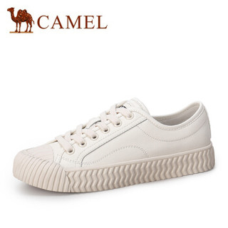 骆驼（CAMEL） 女士 时尚百搭纹理圆头平底系带休闲鞋 A93568619 米色 39