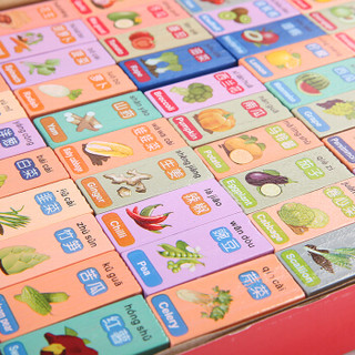 好莱木 儿童玩具多米诺骨牌120片认知汉字数字单词字母水果动物双面积木3-4-5-6-7岁宝宝玩具礼物