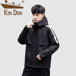 金盾（KIN DON）羽绒服 男2019冬季新款休闲百搭韩版潮流连帽加厚保暖日系外套 QT708-C833 黑色 L