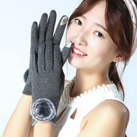 GLO-STORY 手套女 加绒加厚时尚优雅不倒绒触摸屏手套 WST744108 灰色