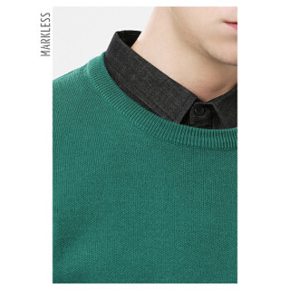 MARKLESS 针织衫男2019秋季新品纯色双领毛衣保暖休闲假两件衬衣MSA9711M绿色 180/96（XL）