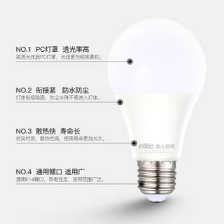 雷士（NVC）LED灯泡球泡 3瓦E14小螺口 光源节能灯 白光6500K 5只装