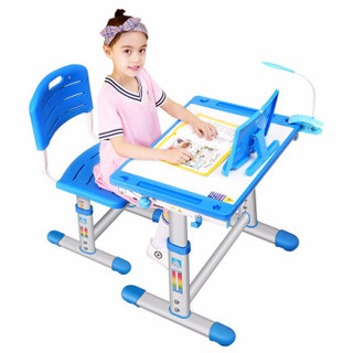 許科xuke儿童学习桌椅套装组合儿童书桌学生书桌写字桌课桌椅 蓝色桌椅套装