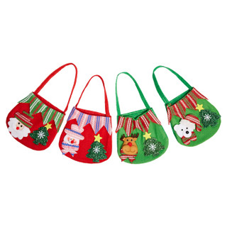 爸爸妈妈（babamama）圣诞手提袋 圣诞节装饰礼物袋 拉绒布彩色苹果袋手提袋 4个装 B9019