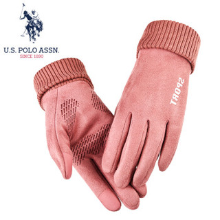 U.S.POLO ASSN.手套女冬秋冬季保暖防风防寒户外骑行摩托车开车滑雪加厚加长触屏女士手套 5094023109 粉色