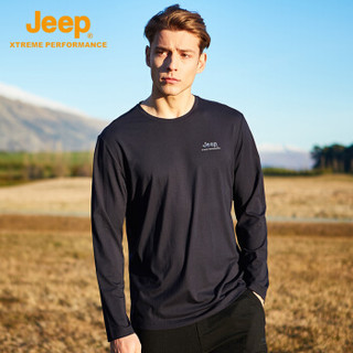Jeep 男士长袖T恤衫 户外休闲圆领运动套头T恤 藏青色 XL