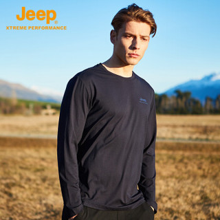 Jeep 男士长袖T恤衫 户外休闲圆领运动套头T恤 藏青色 XL