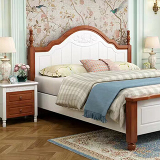 摩高空间韩式田园现代卧室床欧式公主家用床地中海双人实木床1.5米框架床（不含床头柜）-地中海