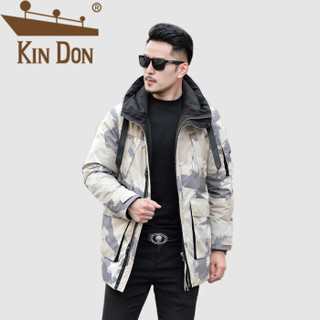 金盾（KIN DON）羽绒服 男2019冬季新款休息百搭韩版潮流连帽迷彩加厚保暖外套 QT2009-Y151-2 卡其色 L