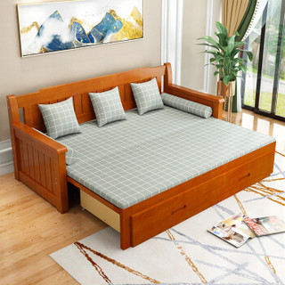 佐盛沙发床客厅伸缩床公寓床多功能单人双人三人两用实木床原木咖啡色（送全套垫子）拉开1.8米