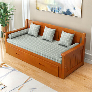 佐盛沙发床客厅伸缩床公寓床多功能单人双人三人两用实木床原木咖啡色（送全套垫子）拉开1.8米