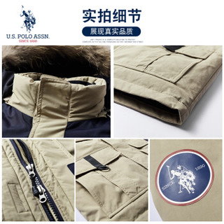 U.S. POLO ASSN.羽绒服男士2019新品秋冬季新款连帽百搭中长款保暖加厚外套大衣 6194117032 卡其 3XL