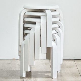 爱必居 家用小凳子实木矮板凳沙发凳圆凳 曲木白色