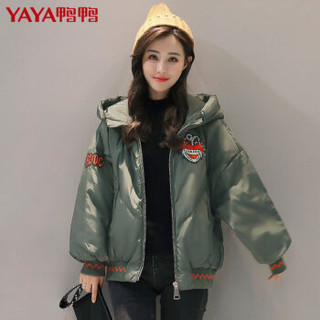 鸭鸭（YAYA）羽绒服女短款连帽韩版大码时尚休闲羽绒服女装 B-57650 军绿 160