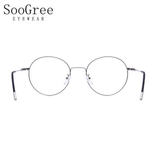 SooGree防蓝光眼镜男女近视光学眼镜框眼镜架复古个性优雅圆框G9004黑银色