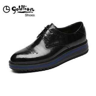 金利来（goldlion）男士商务休闲简约系带舒适德比皮鞋57192033501A-黑色-43码