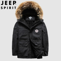 吉普 JEEP 棉服男2019冬季新品男士休闲保暖毛领连帽棉服中青年时尚户外外套男装 CXP7735 黑色 XL