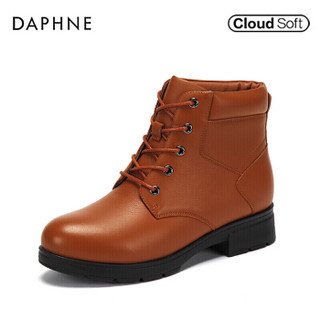 Daphne/达芙妮女靴简约牛皮系带加绒低跟休闲马丁靴短靴女